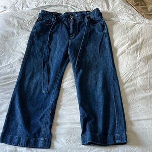 J. Crew Factory Indigo Cropped Wide-Leg Jeans with Self-Tie Belt